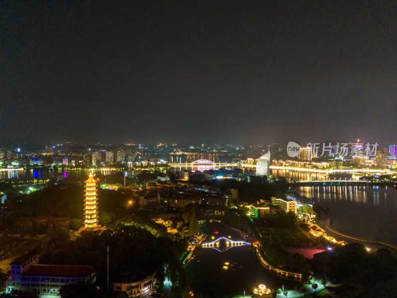 鄂州城市夜景灯光航拍图