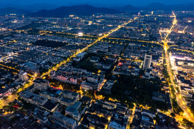 绍兴城市夜景航拍图