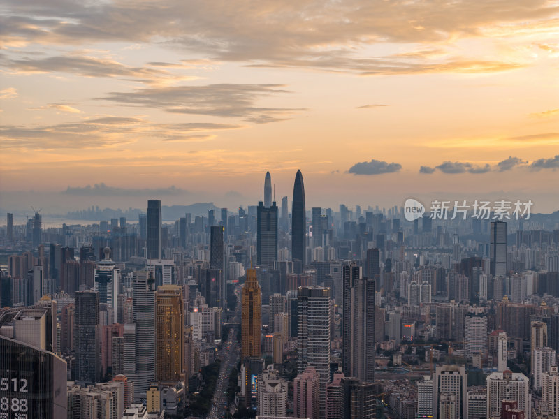 深圳罗湖CBD平安大厦长焦日落夜景航拍