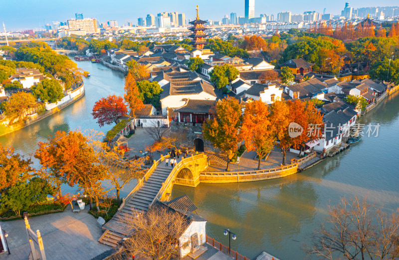 苏州寒山寺秋天航拍