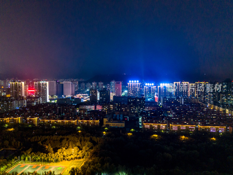 宝鸡渭河同盟大桥夜景航拍图