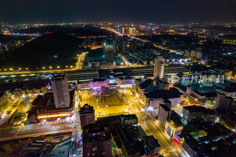 江苏徐州火车站夜景航拍