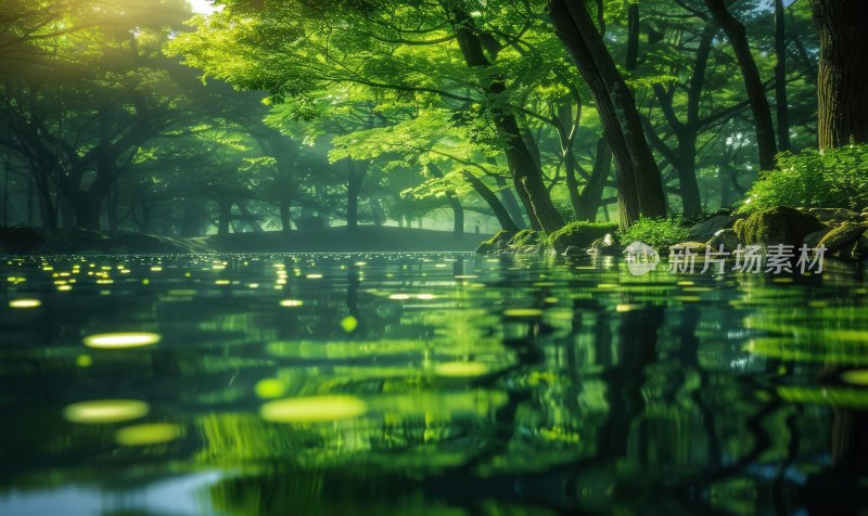 水面湖泊绿色自然宁静森林湖面背景