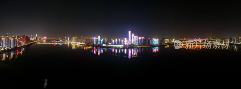 湖南长沙城市夜景航拍全景图