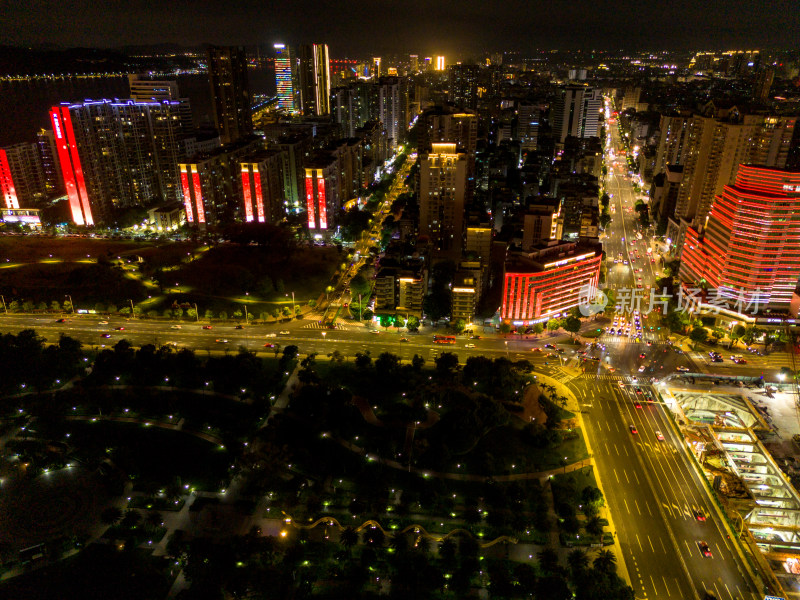 汕头璀璨夜景灯光航拍图