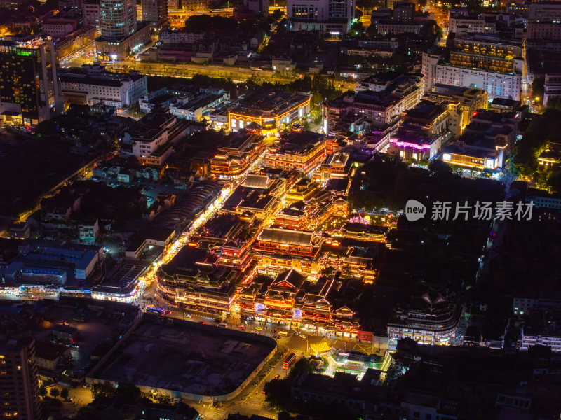 航拍上海城隍庙豫园夜景