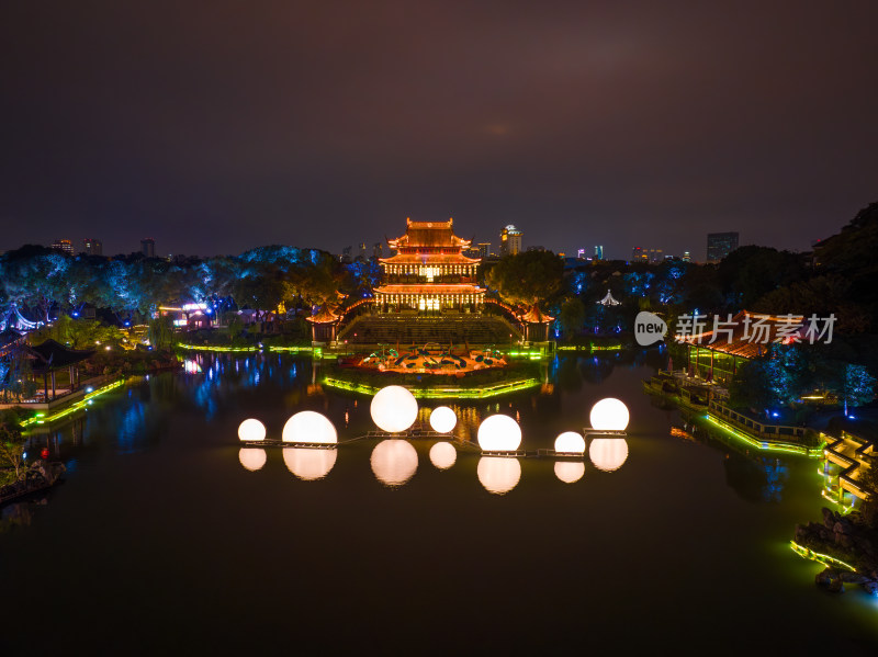 航拍苏州盘门景区中秋灯会夜景