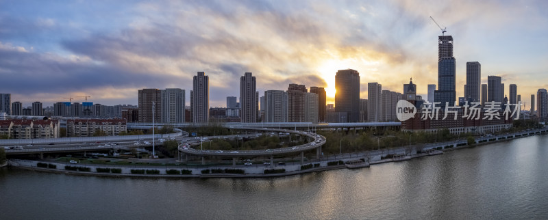 天津海河复兴门地铁站海津大桥城市交通风光