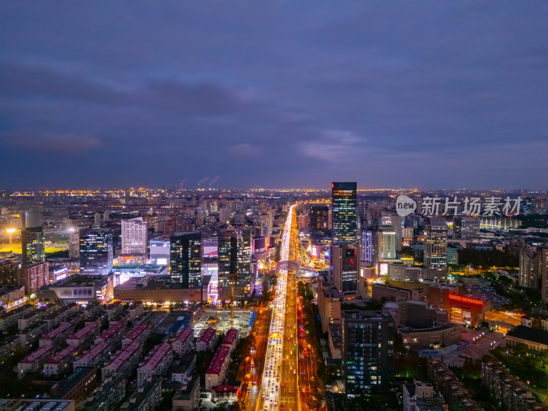 航拍上海杨浦五角场金融区夜景