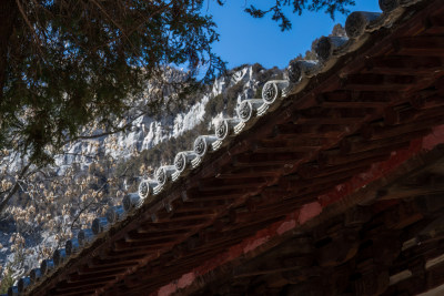 山西晋城青莲寺古建筑屋檐瓦当特写