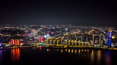 安徽芜湖城市夜景灯光航拍