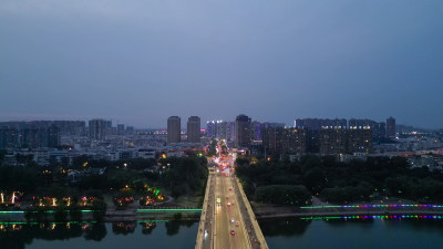 航拍河南漯河大桥夜景