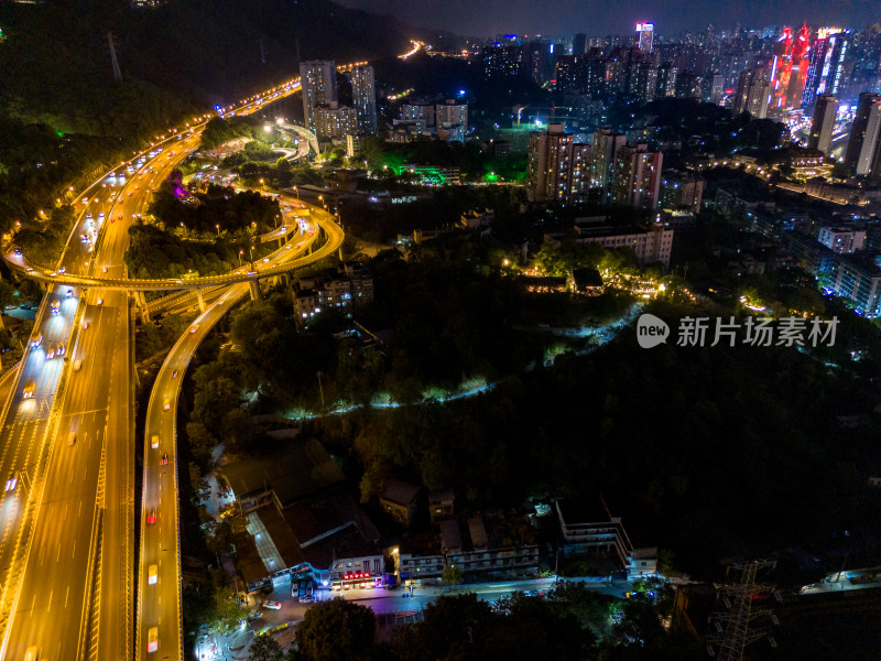 重庆城市夜景交通航拍图