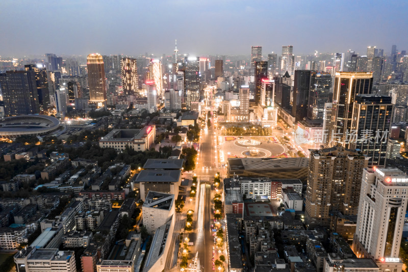 航拍成都市中心地标天府广场夜景风光