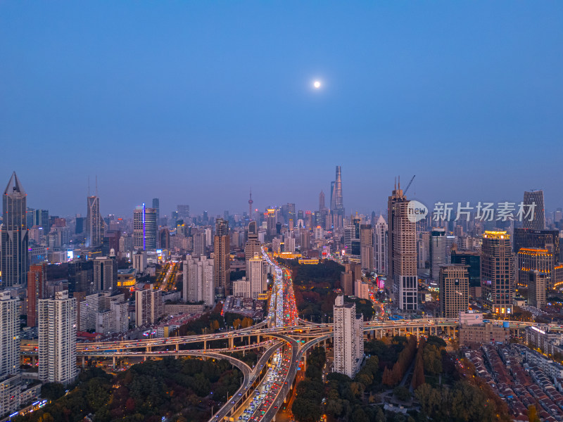 航拍上海市区夜色美景