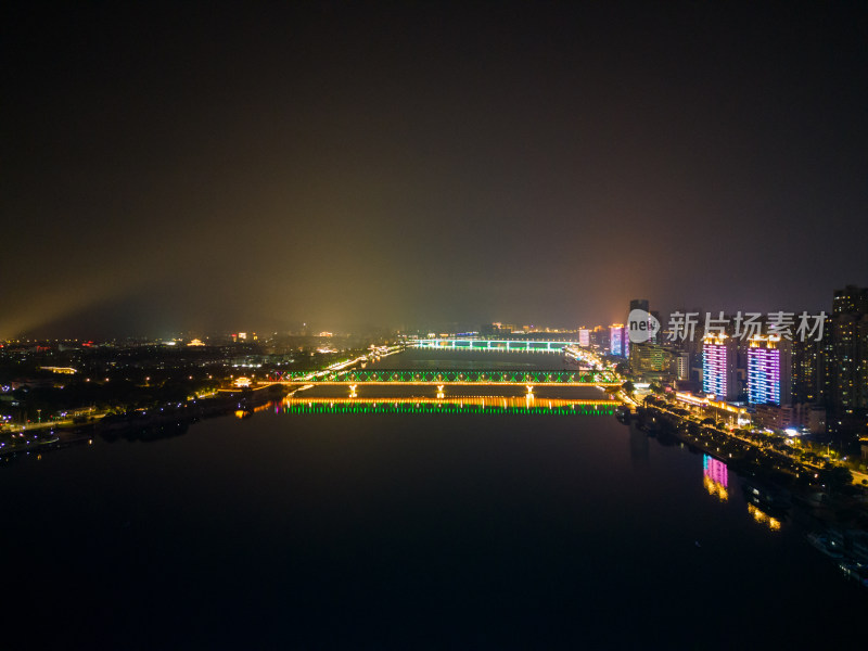 航拍湖北襄阳汉江大桥夜景