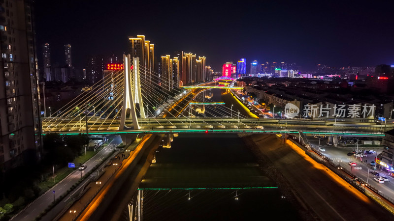 安徽芜湖城市夜景灯光航拍