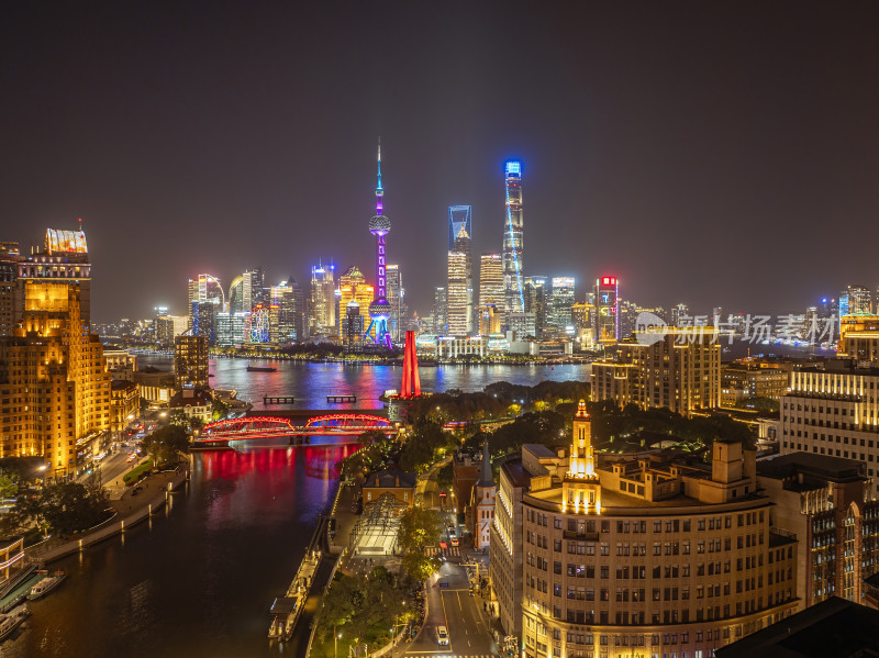 上海浦东陆家嘴东方明珠黄浦江城市夜晚夜景