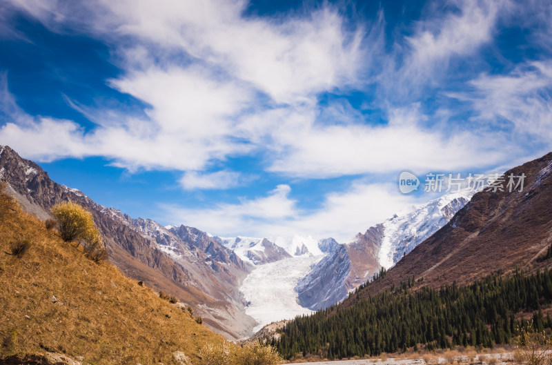 新疆天山山脉宏伟雪山冰川风景