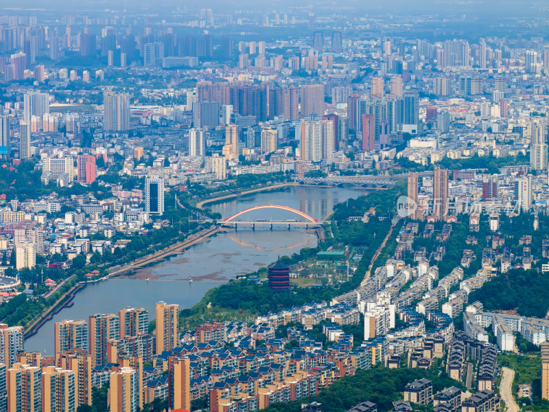 航拍夏季河南信阳城市与大别山自然风光