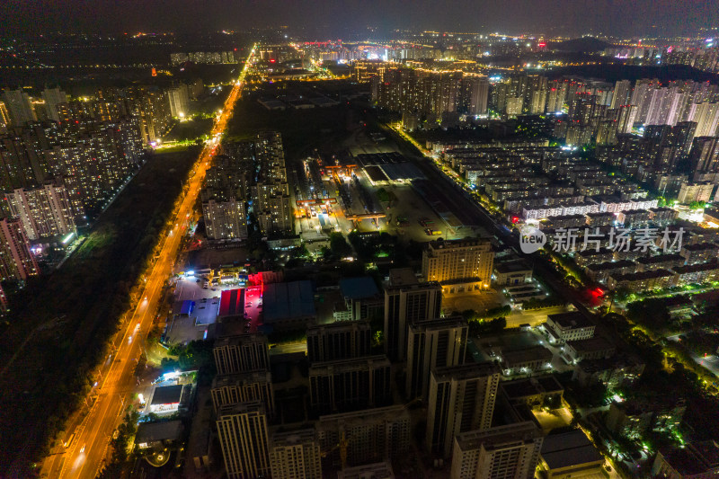 安徽蚌埠新城区城市夜景航拍图