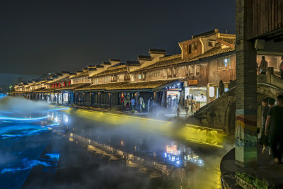 绍兴柯桥古镇景区夜景