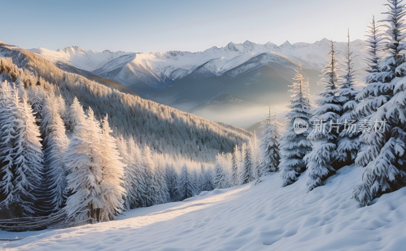 冬季森林白雪覆盖风景