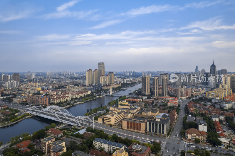 天津海河风景直沽桥城市建筑风光航拍