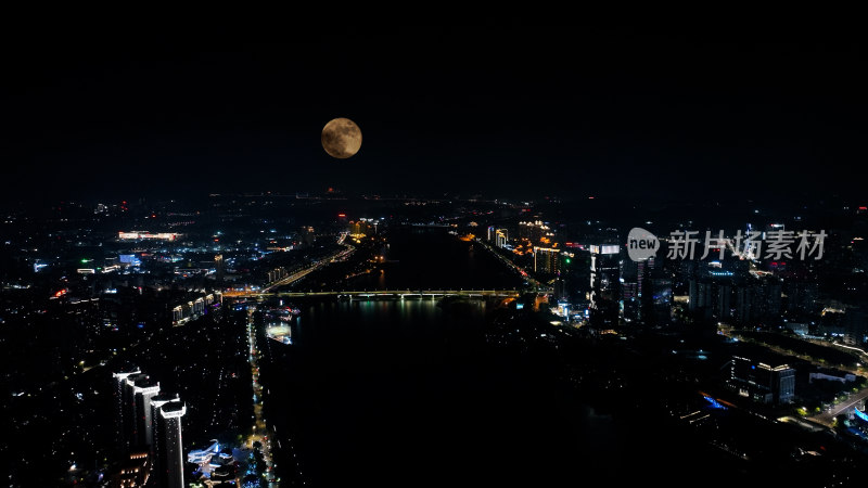 福州夜景照片航拍城市超级月亮福州中秋月亮