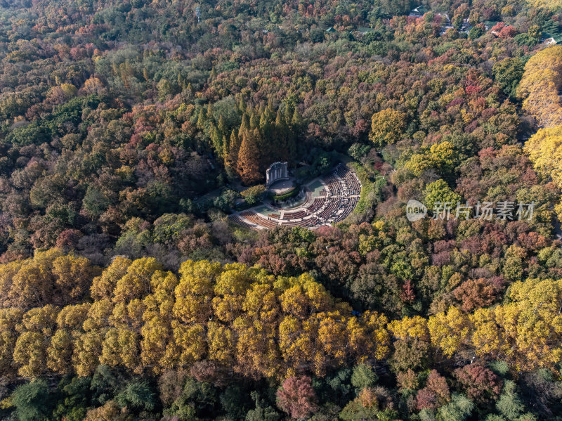 江苏南京中山陵灵山风景区音乐台秋色航拍