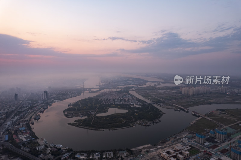 天津海河日出朝霞城市风光