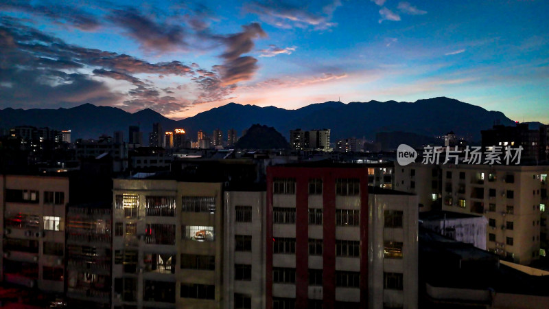 广东云浮城市夜幕降临航拍