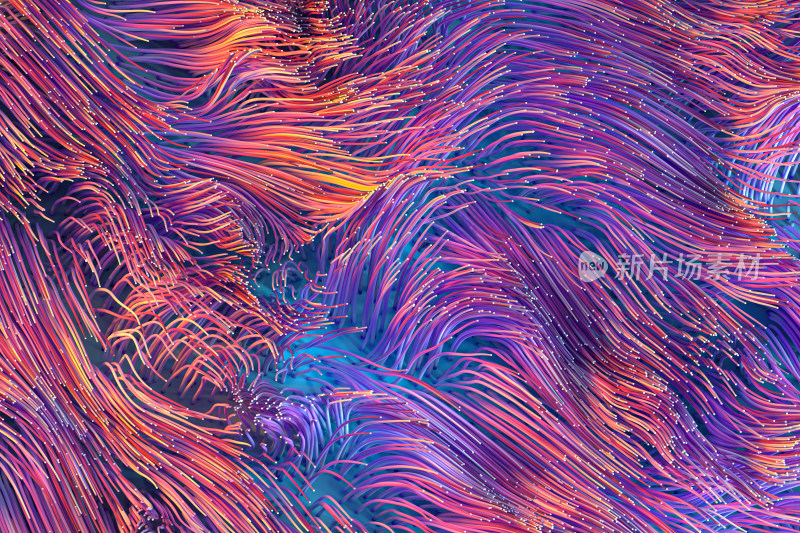 流动生长的粒子线条背景 3D渲染