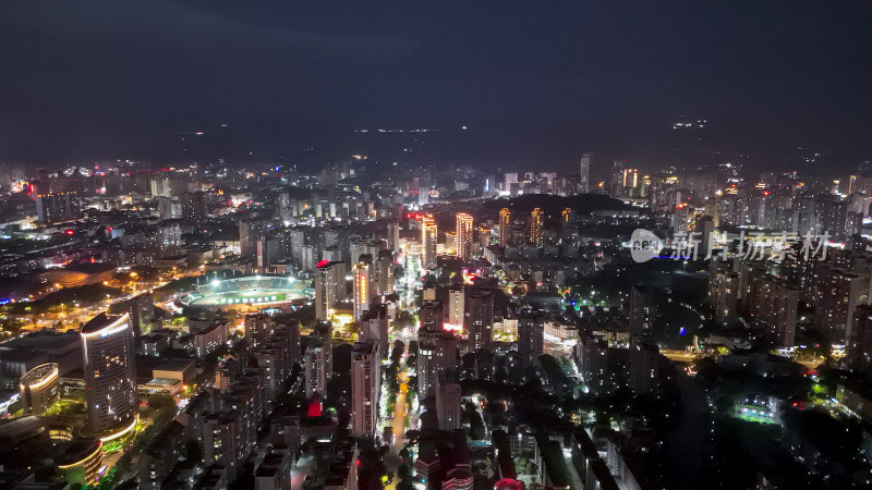 福建莆田商务区夜景灯光航拍图