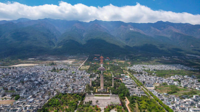 航拍云南大理崇圣寺三塔文化旅游区