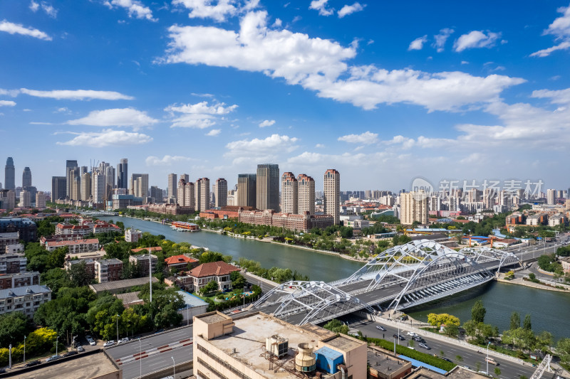 天津小白楼商圈现代建筑城市天际线风光航拍