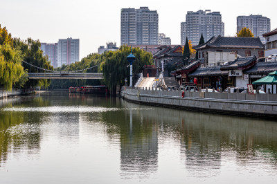 济宁老运河古运河城市河流景观城市建筑倒影