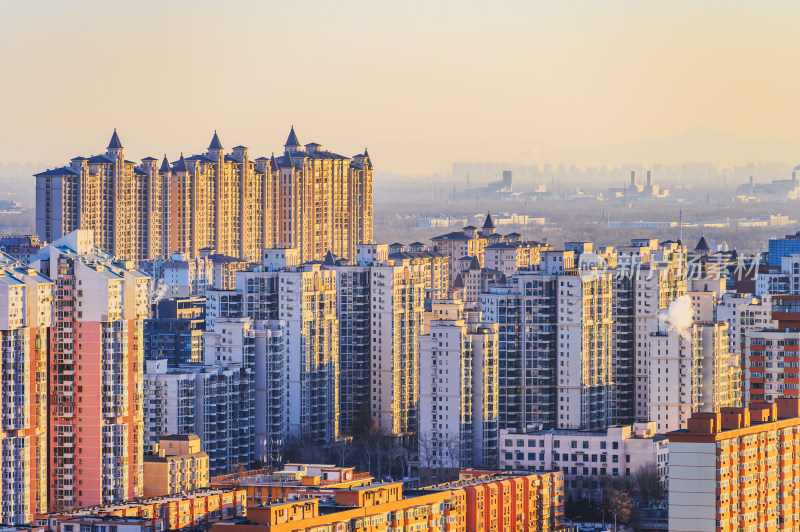 北京城市天际线冬季日落夕阳全景图