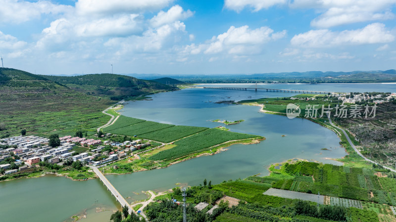 航拍枣庄山亭庄里水库风景区