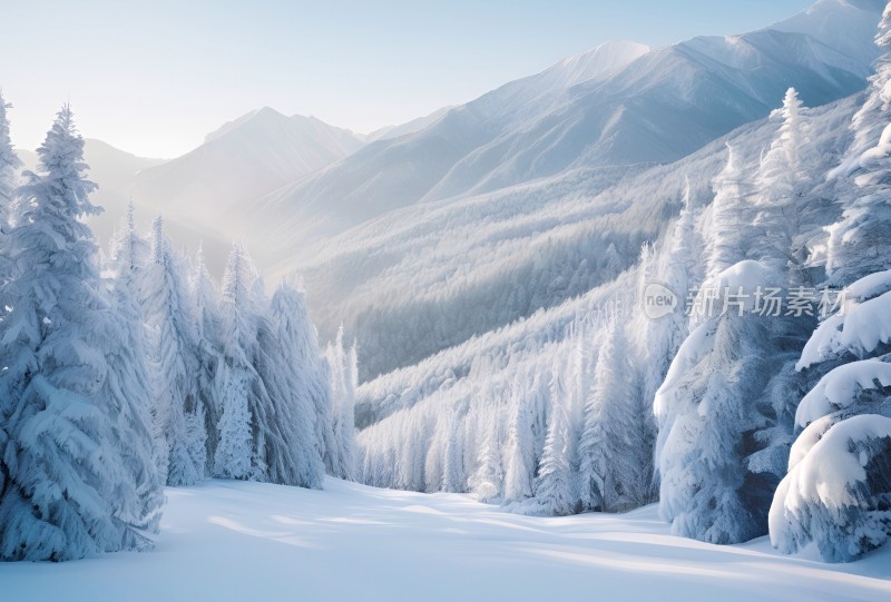 冬季森林白雪覆盖风景