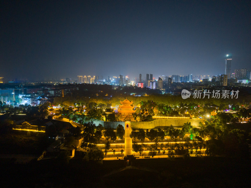 湖南岳阳楼景区岳阳楼夜景航拍