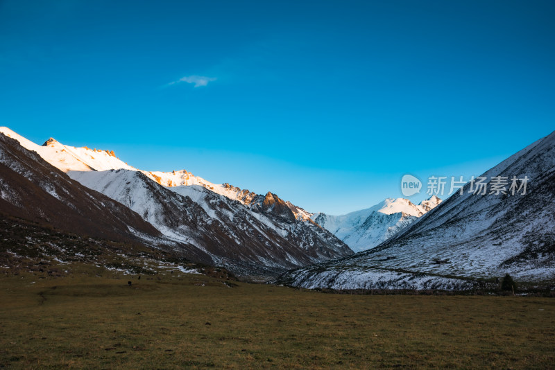 雪山牧场日落时分日照金山