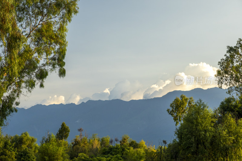 山林间遥望远方山峦的自然风景