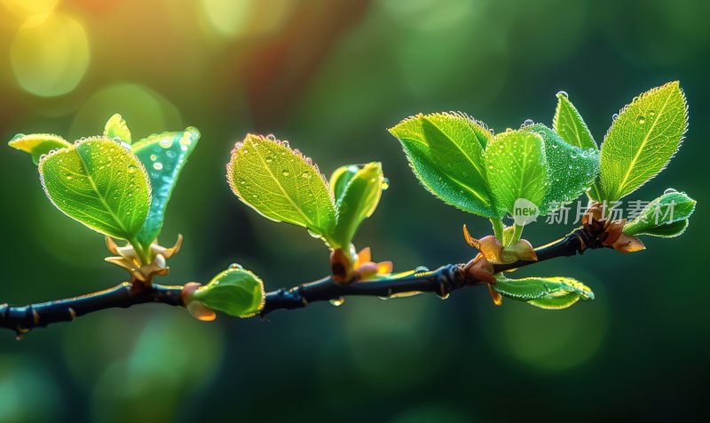 阳光植物发芽逆光树叶嫩芽自然背景