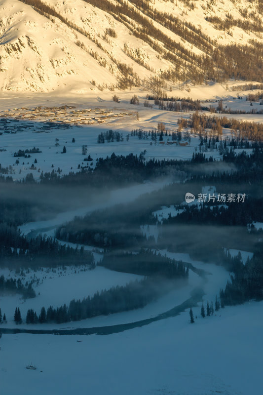 新疆北疆阿勒泰喀纳斯冬季雪景童话世界航拍