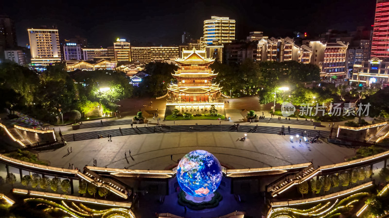 四川宜宾合江楼夜景灯光航拍图