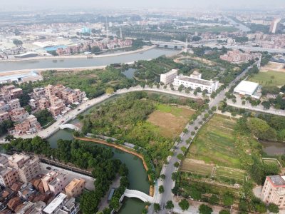 航拍广东省东莞市道滘镇大岭丫村城市风光