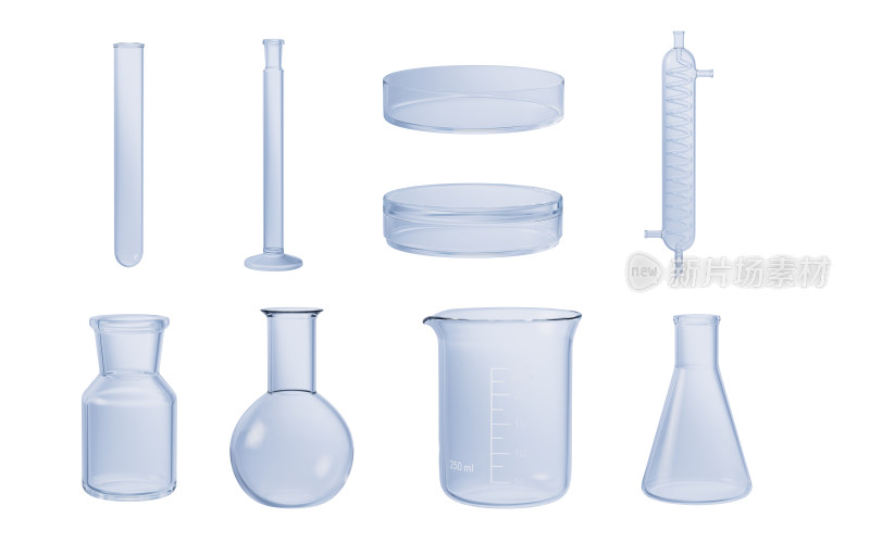 实验室玻璃化学器皿3D渲染