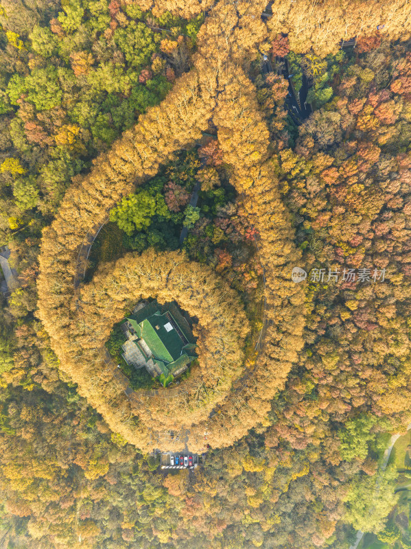 航拍秋季清晨南京中山陵风景区美龄宫