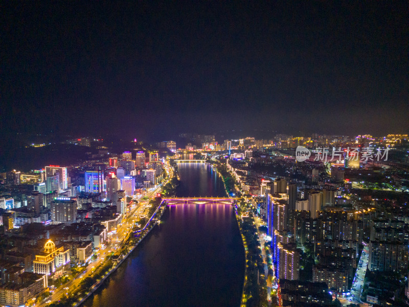 福建三明网红大桥夜景航拍图